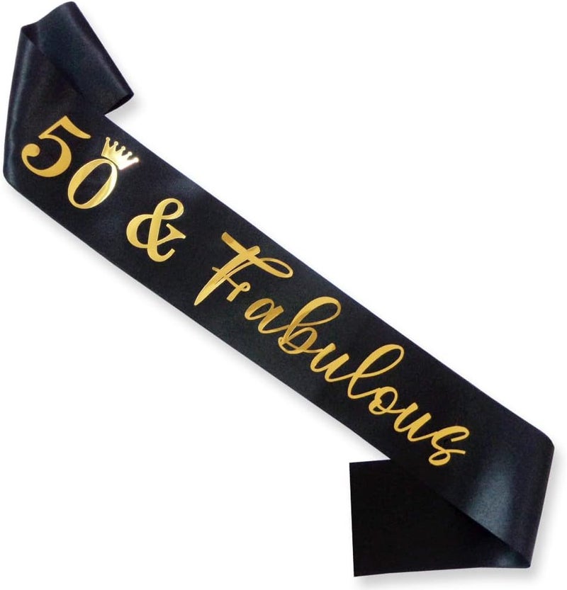 Docooniver 50th Birthday Sash for Women and Men,50&Fabulous Sash Black with Gold Foil Lettering. - Image 4